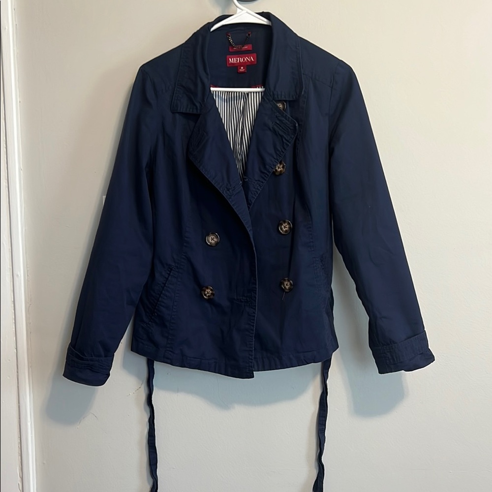 Merona Blue Trench Coat Double-Breasted Classic